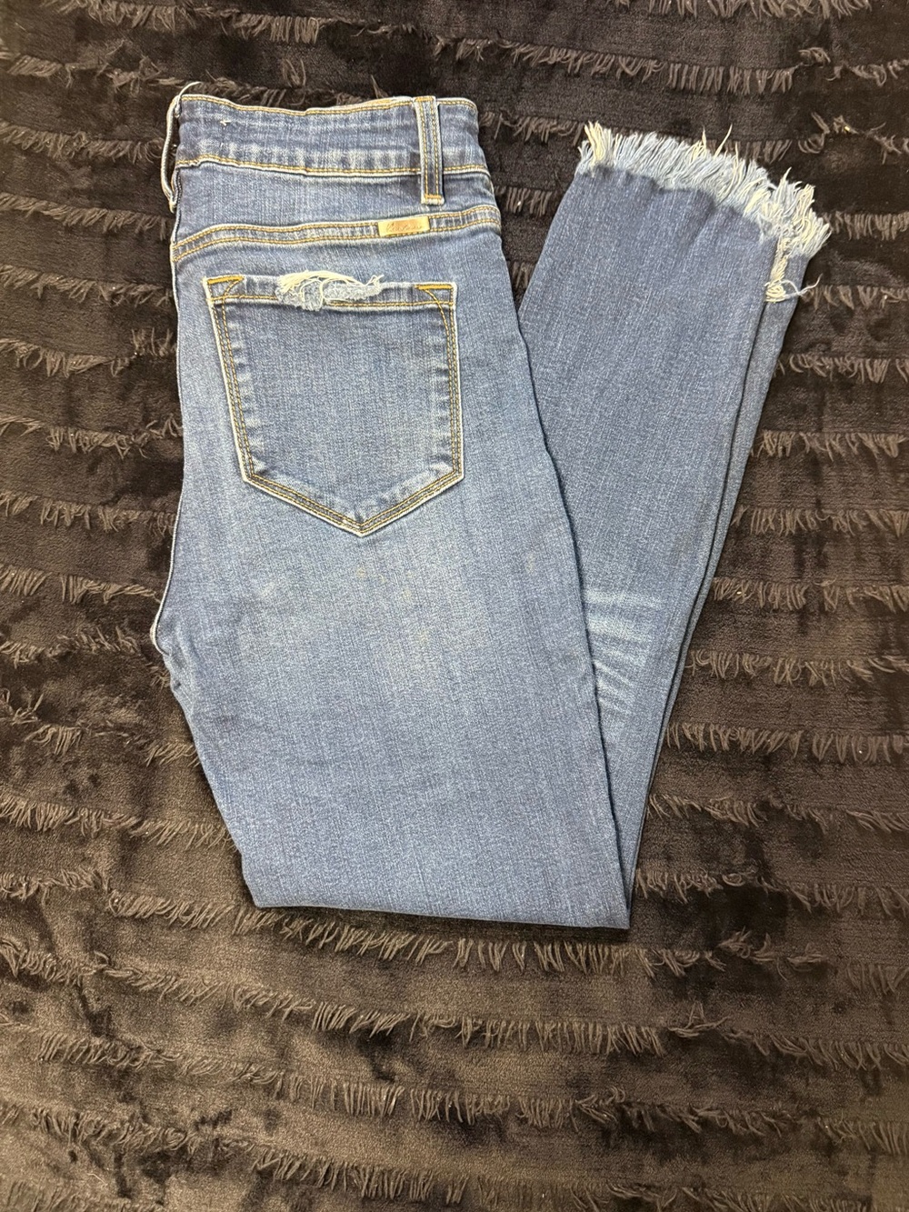 KanCan Blue Fringed Hem Cropped Jeans